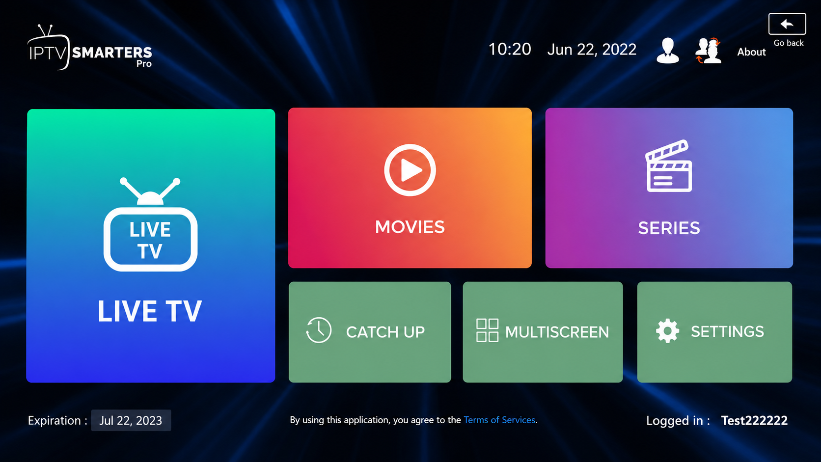 Interfaz de El Mundo IPTV mostrando categorías Live TV, películas, series y deportes con miniaturas en 4K